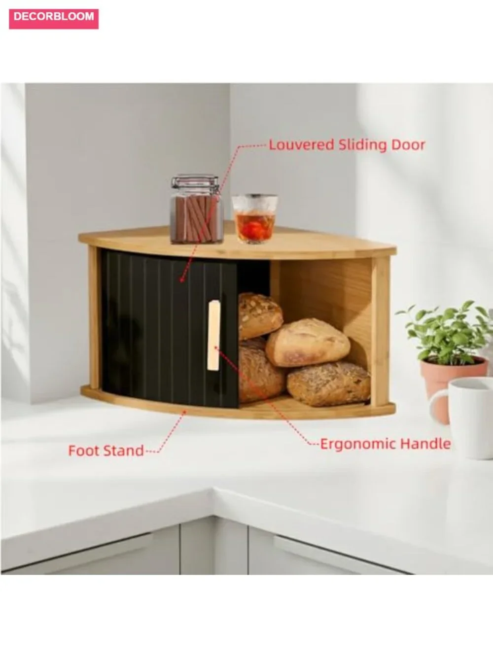 Bamboo Bread Box with Sliding Door, Space-Saving Kitchen Storage